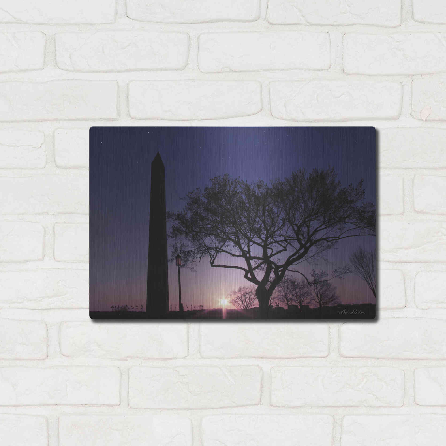 Luxe Metal Art 'Nightfall at the Washington Monument' by Lori Deiter, Metal Wall Art,16x12