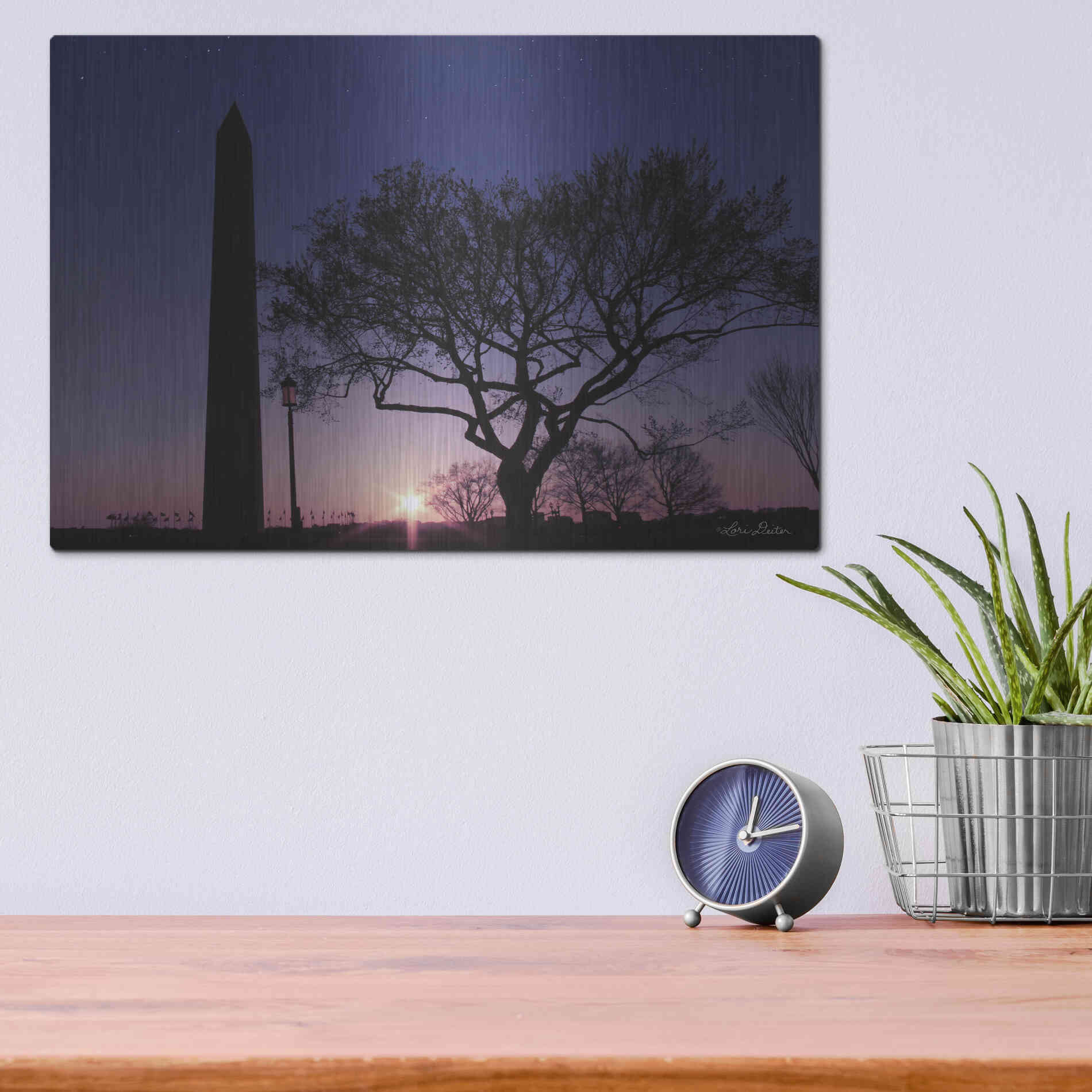 Luxe Metal Art 'Nightfall at the Washington Monument' by Lori Deiter, Metal Wall Art,16x12