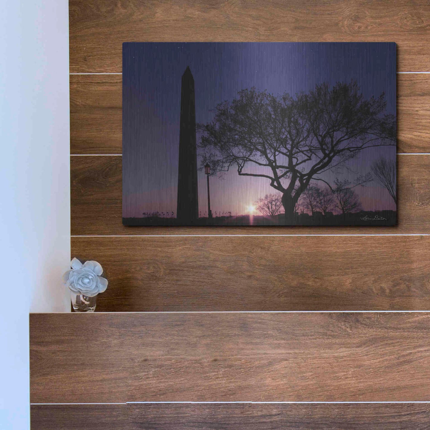 Luxe Metal Art 'Nightfall at the Washington Monument' by Lori Deiter, Metal Wall Art,16x12