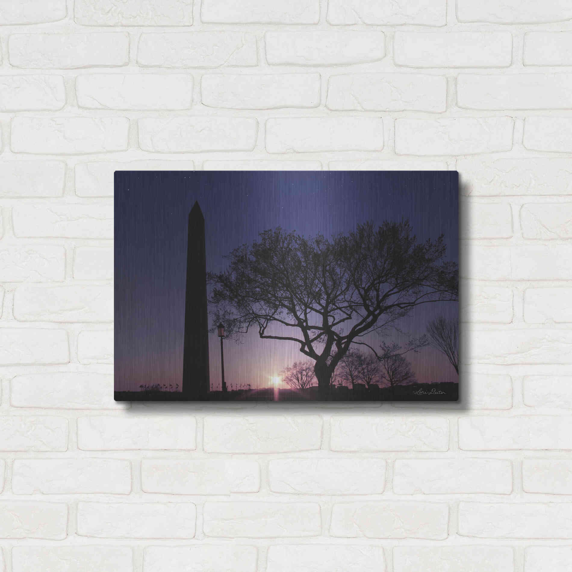 Luxe Metal Art 'Nightfall at the Washington Monument' by Lori Deiter, Metal Wall Art,24x16