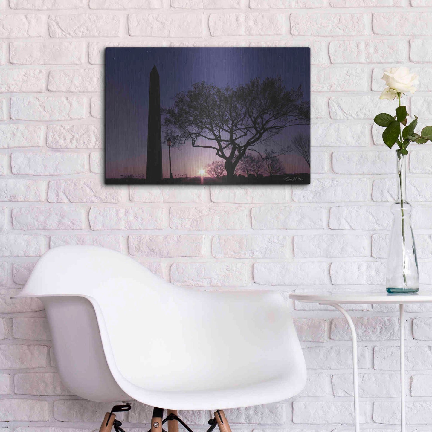 Luxe Metal Art 'Nightfall at the Washington Monument' by Lori Deiter, Metal Wall Art,24x16