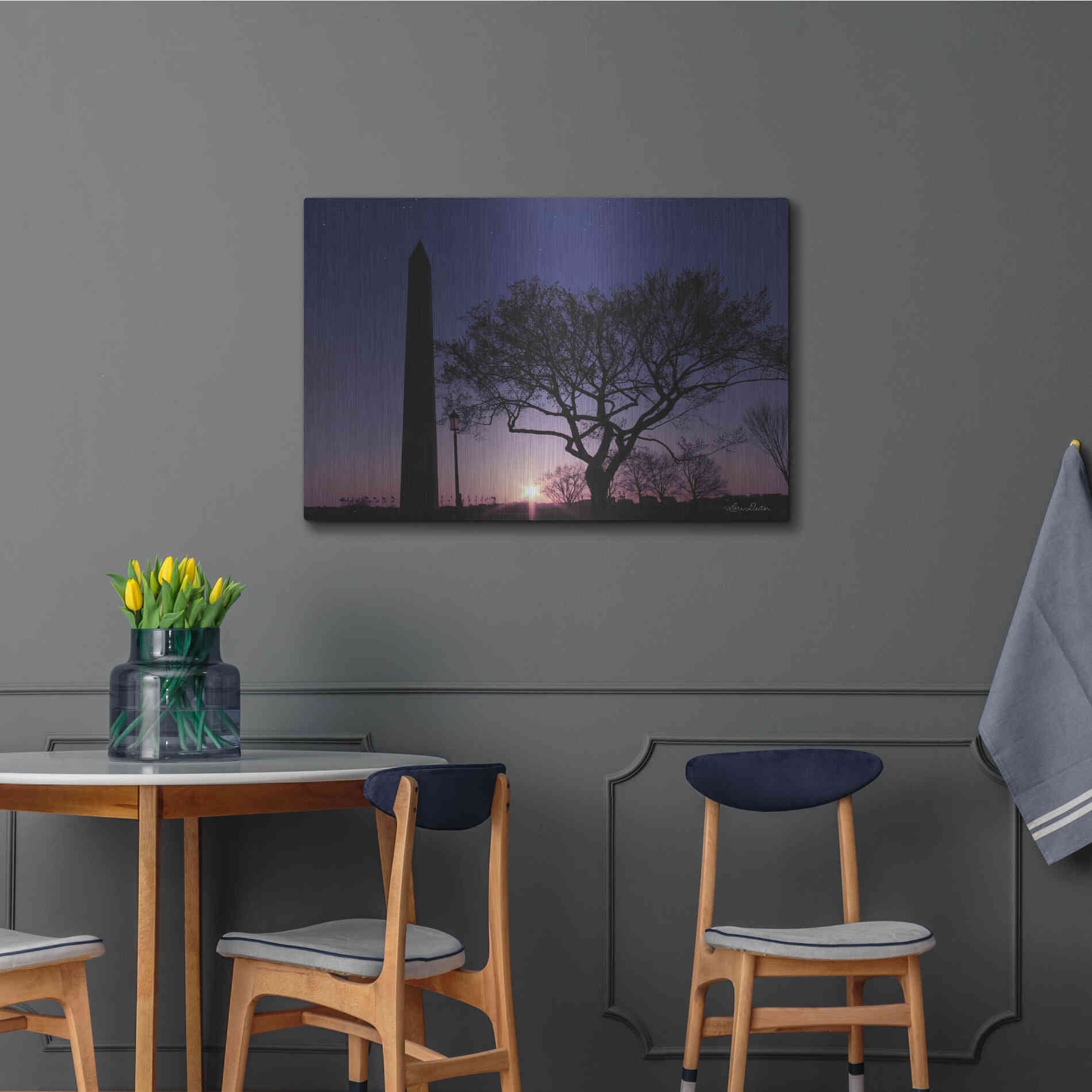 Luxe Metal Art 'Nightfall at the Washington Monument' by Lori Deiter, Metal Wall Art,36x24
