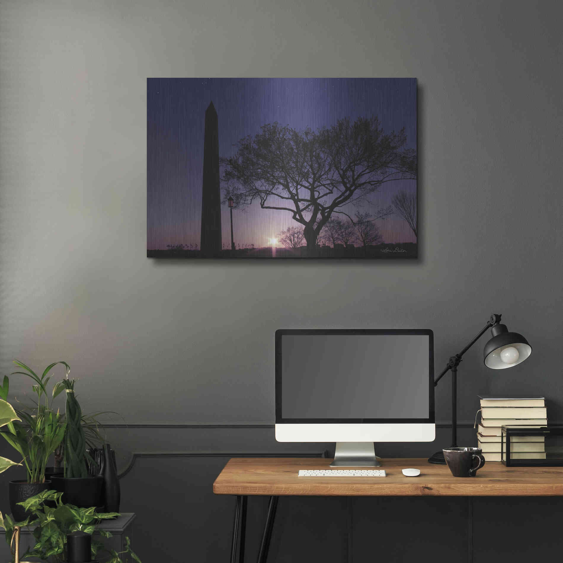 Luxe Metal Art 'Nightfall at the Washington Monument' by Lori Deiter, Metal Wall Art,36x24