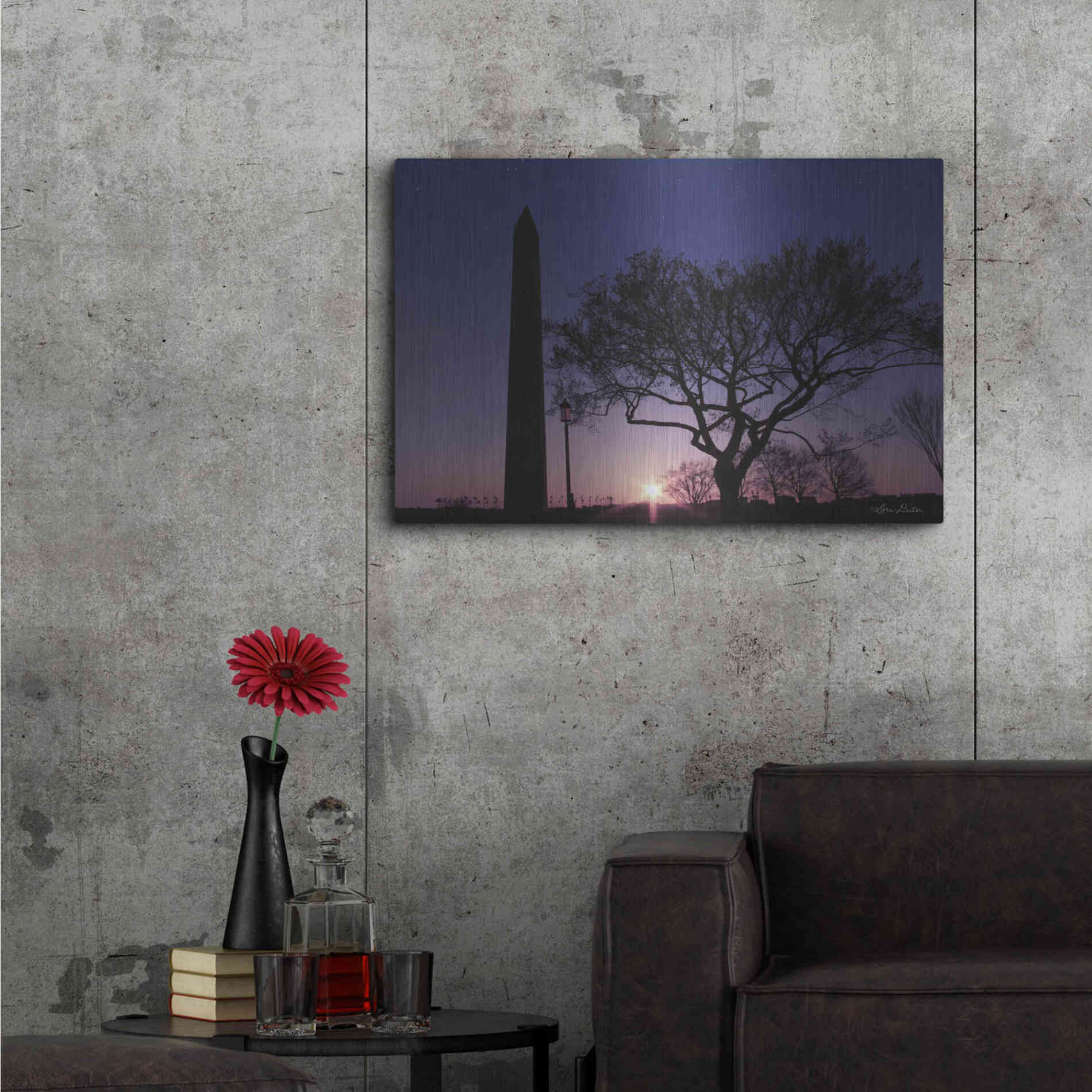 Luxe Metal Art 'Nightfall at the Washington Monument' by Lori Deiter, Metal Wall Art,36x24