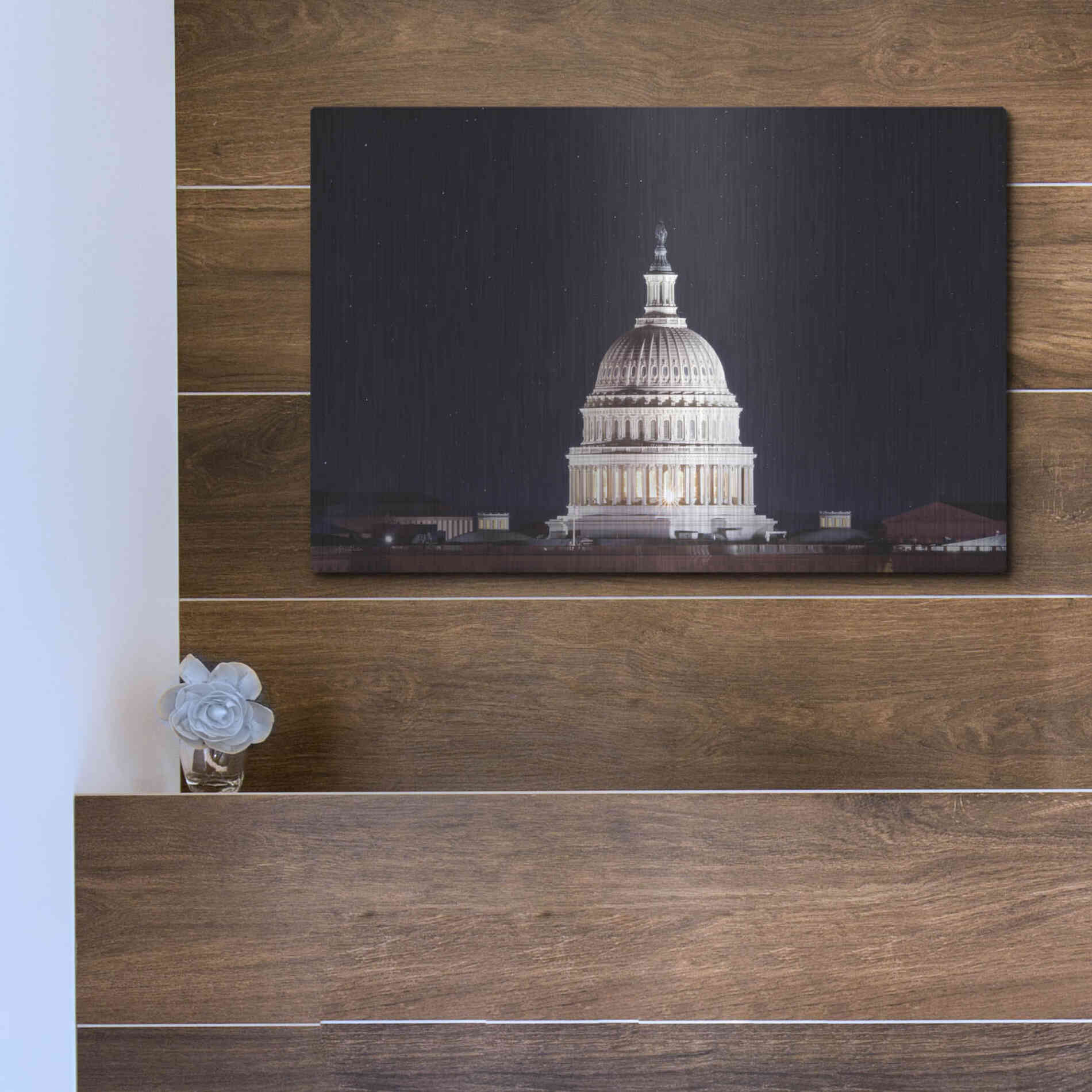 Luxe Metal Art 'US Capital at Night' by Lori Deiter, Metal Wall Art,16x12