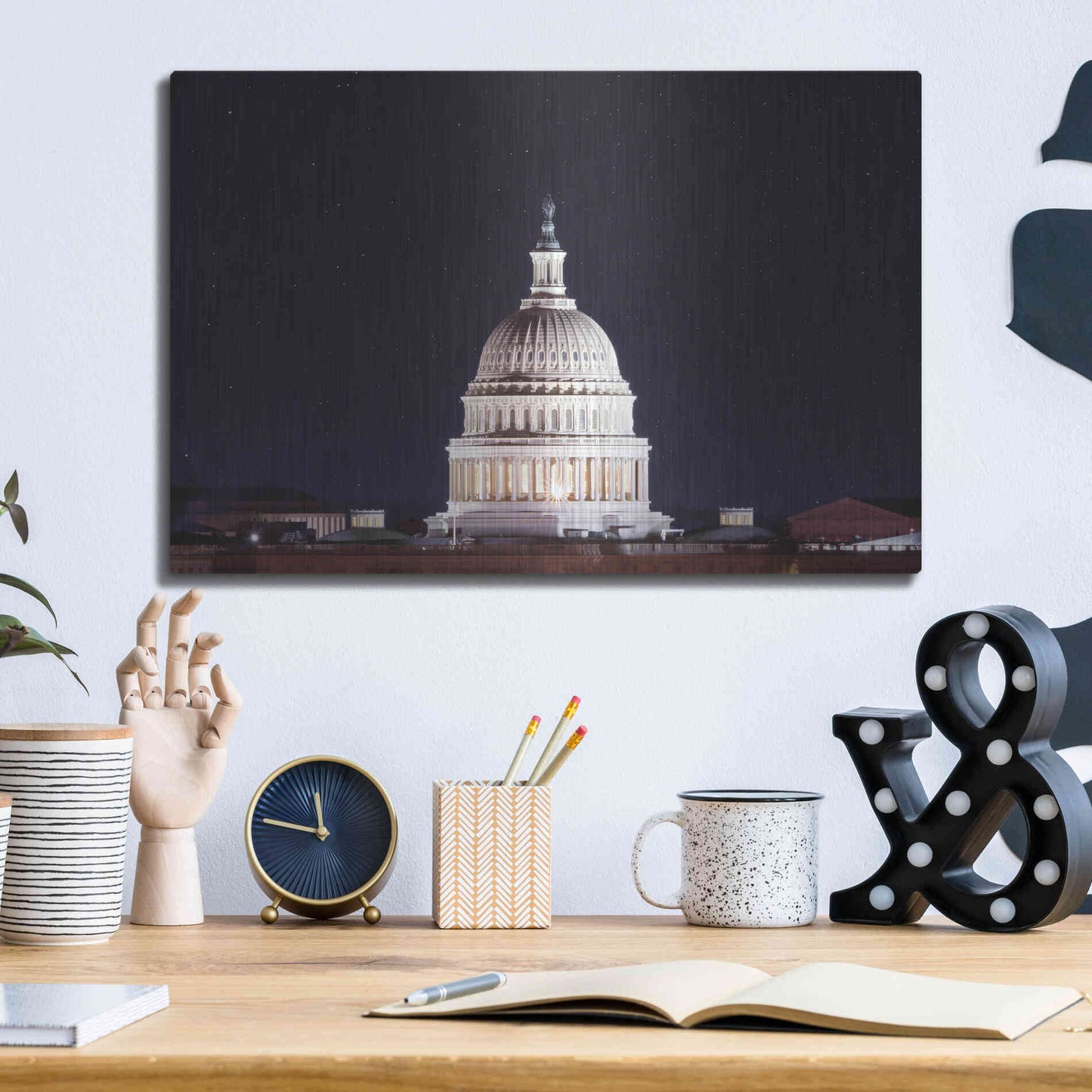 Luxe Metal Art 'US Capital at Night' by Lori Deiter, Metal Wall Art,16x12