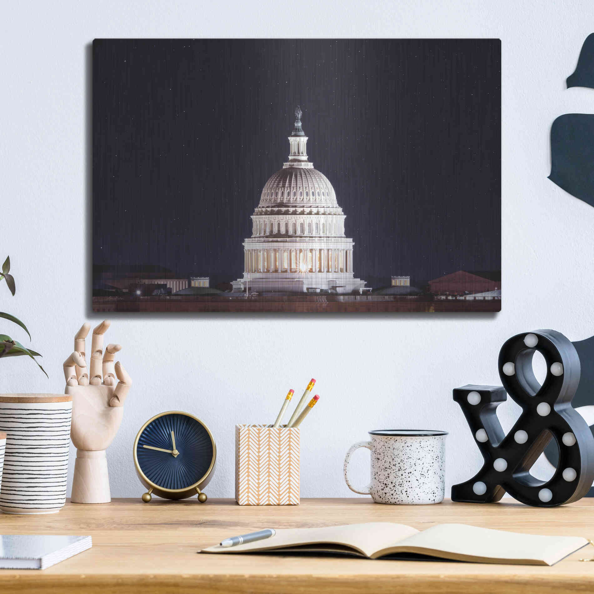 Luxe Metal Art 'US Capital at Night' by Lori Deiter, Metal Wall Art,16x12