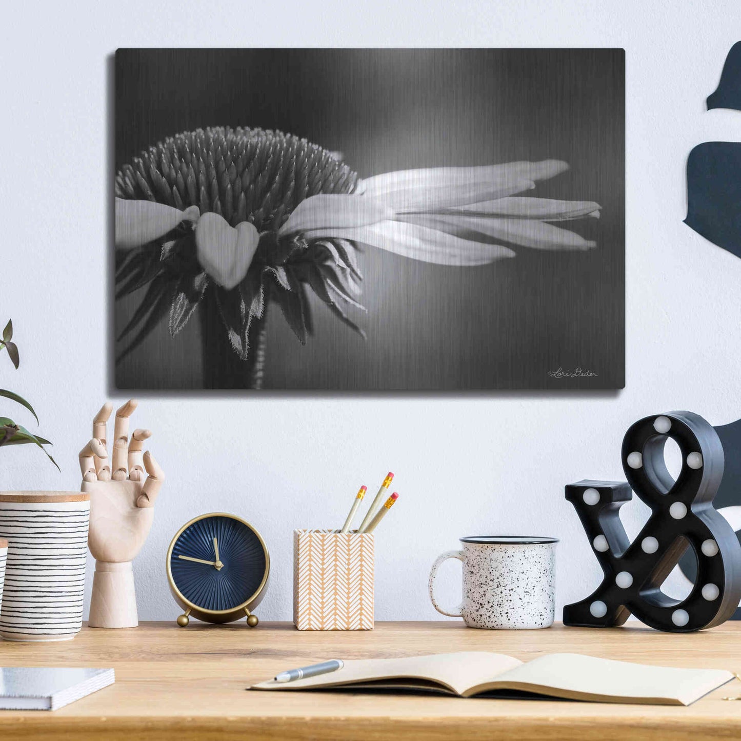 Luxe Metal Art 'Coneflower' by Lori Deiter, Metal Wall Art,16x12