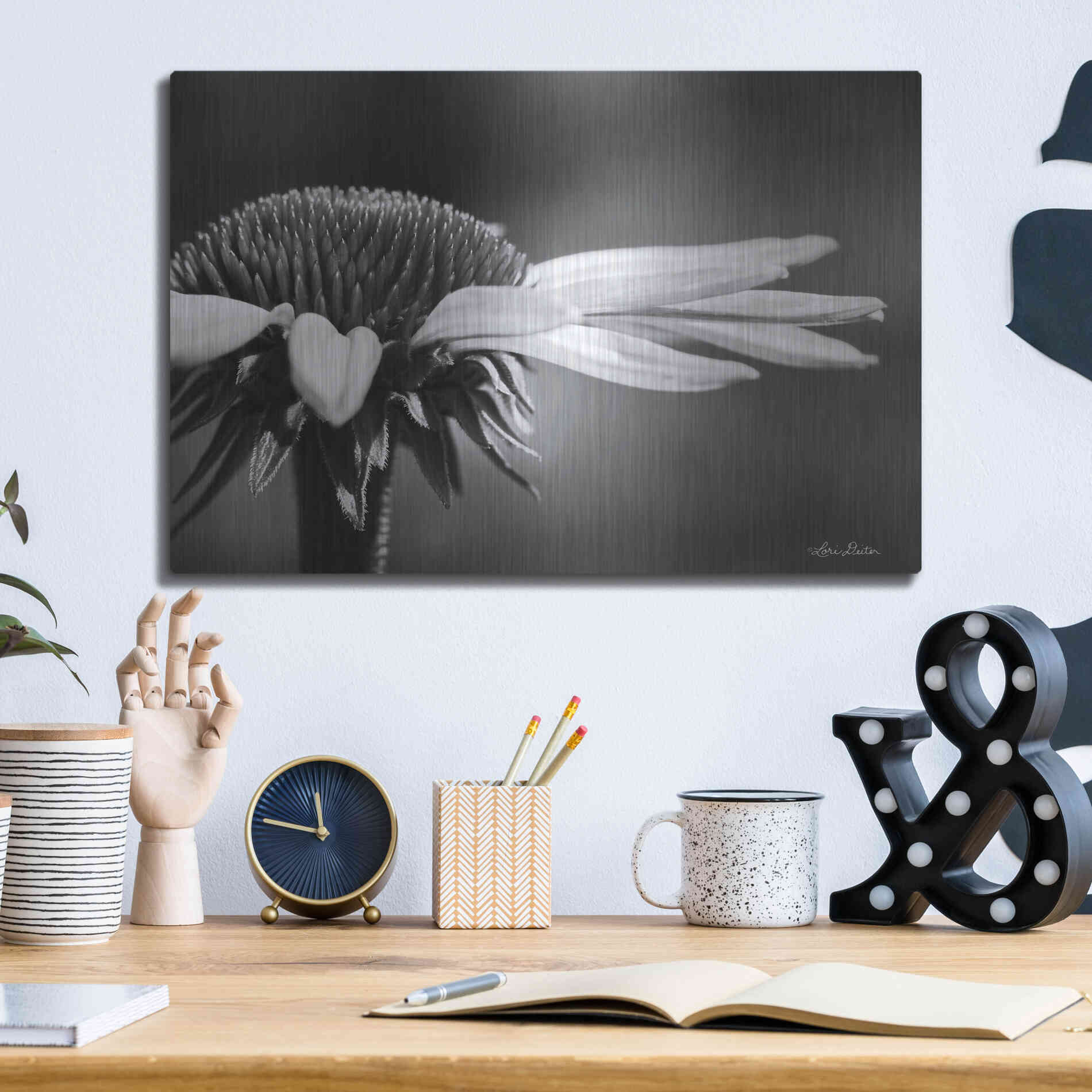 Luxe Metal Art 'Coneflower' by Lori Deiter, Metal Wall Art,16x12