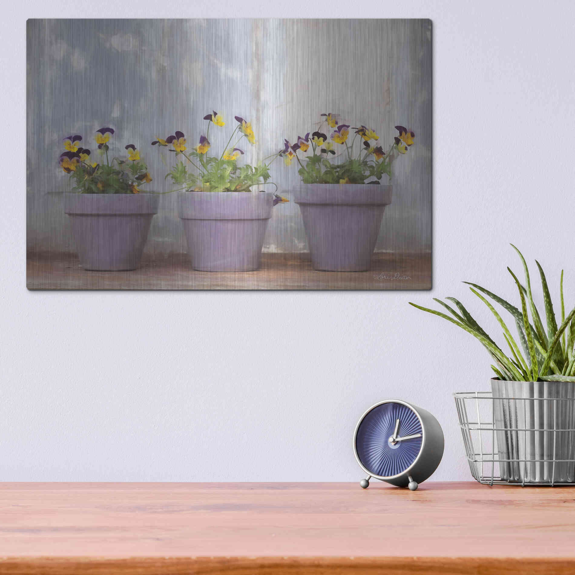 Luxe Metal Art 'Pansy Still Life I' by Lori Deiter, Metal Wall Art,16x12