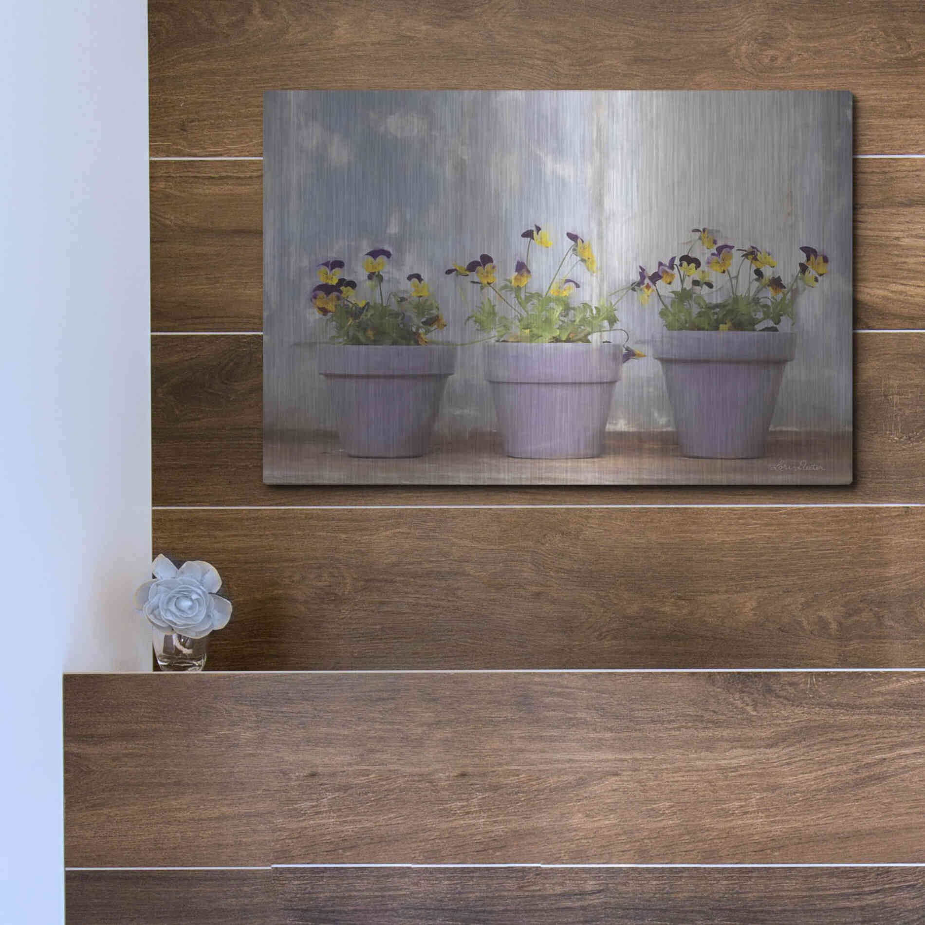 Luxe Metal Art 'Pansy Still Life I' by Lori Deiter, Metal Wall Art,16x12