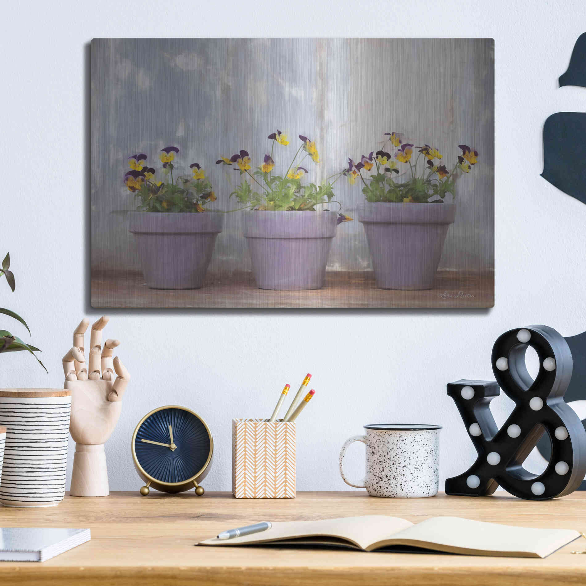 Luxe Metal Art 'Pansy Still Life I' by Lori Deiter, Metal Wall Art,16x12