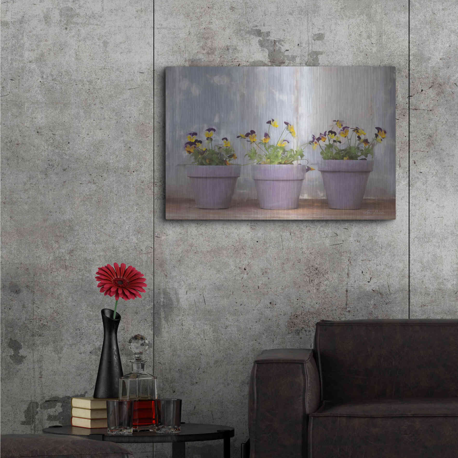 Luxe Metal Art 'Pansy Still Life I' by Lori Deiter, Metal Wall Art,36x24