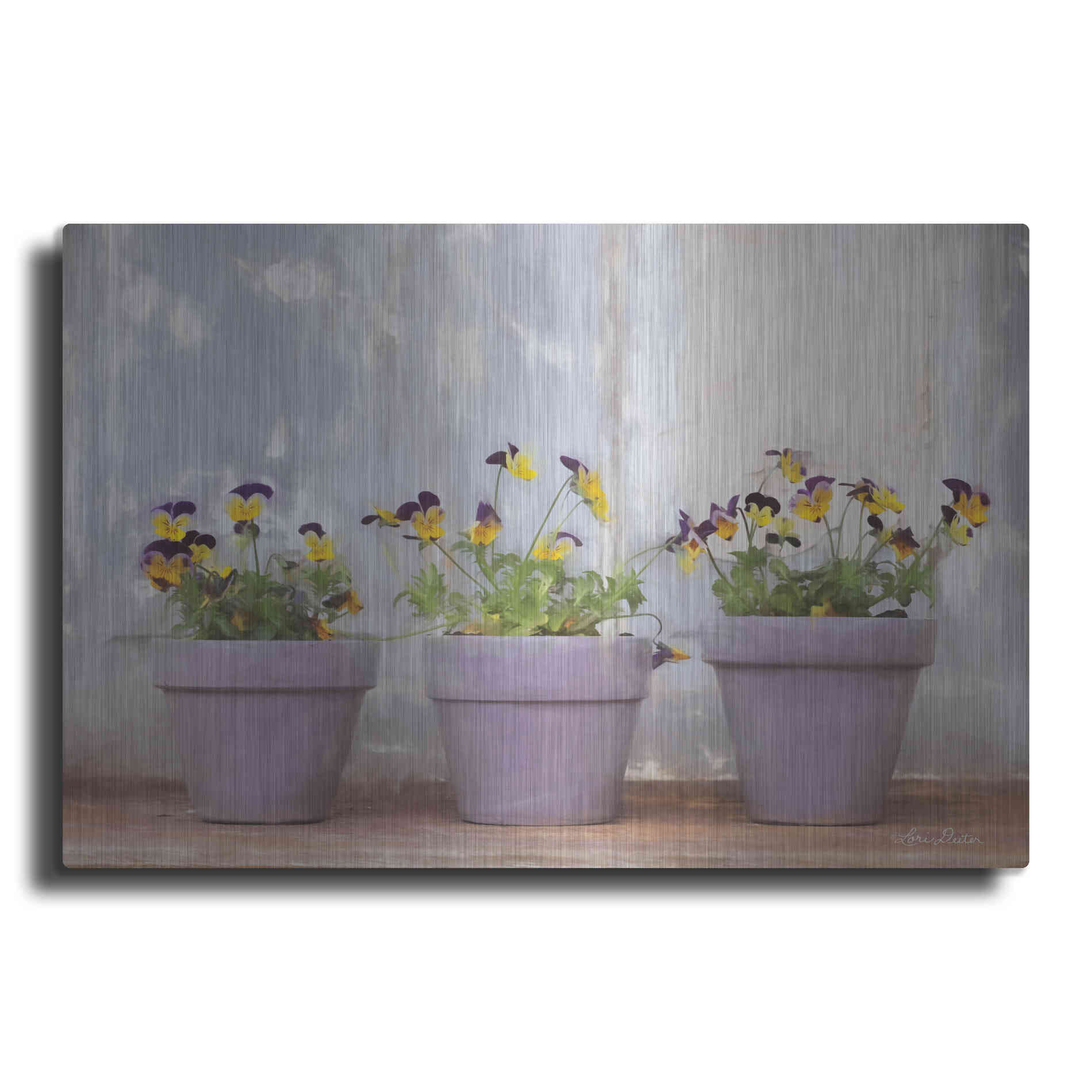 Luxe Metal Art 'Pansy Still Life I' by Lori Deiter, Metal Wall Art