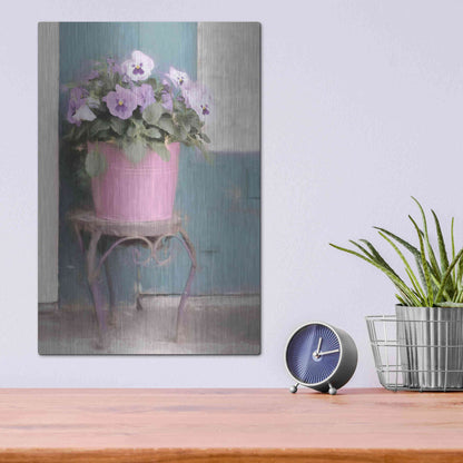 Luxe Metal Art 'Pansy Bucket' by Lori Deiter, Metal Wall Art,12x16