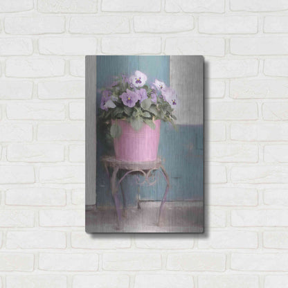 Luxe Metal Art 'Pansy Bucket' by Lori Deiter, Metal Wall Art,16x24