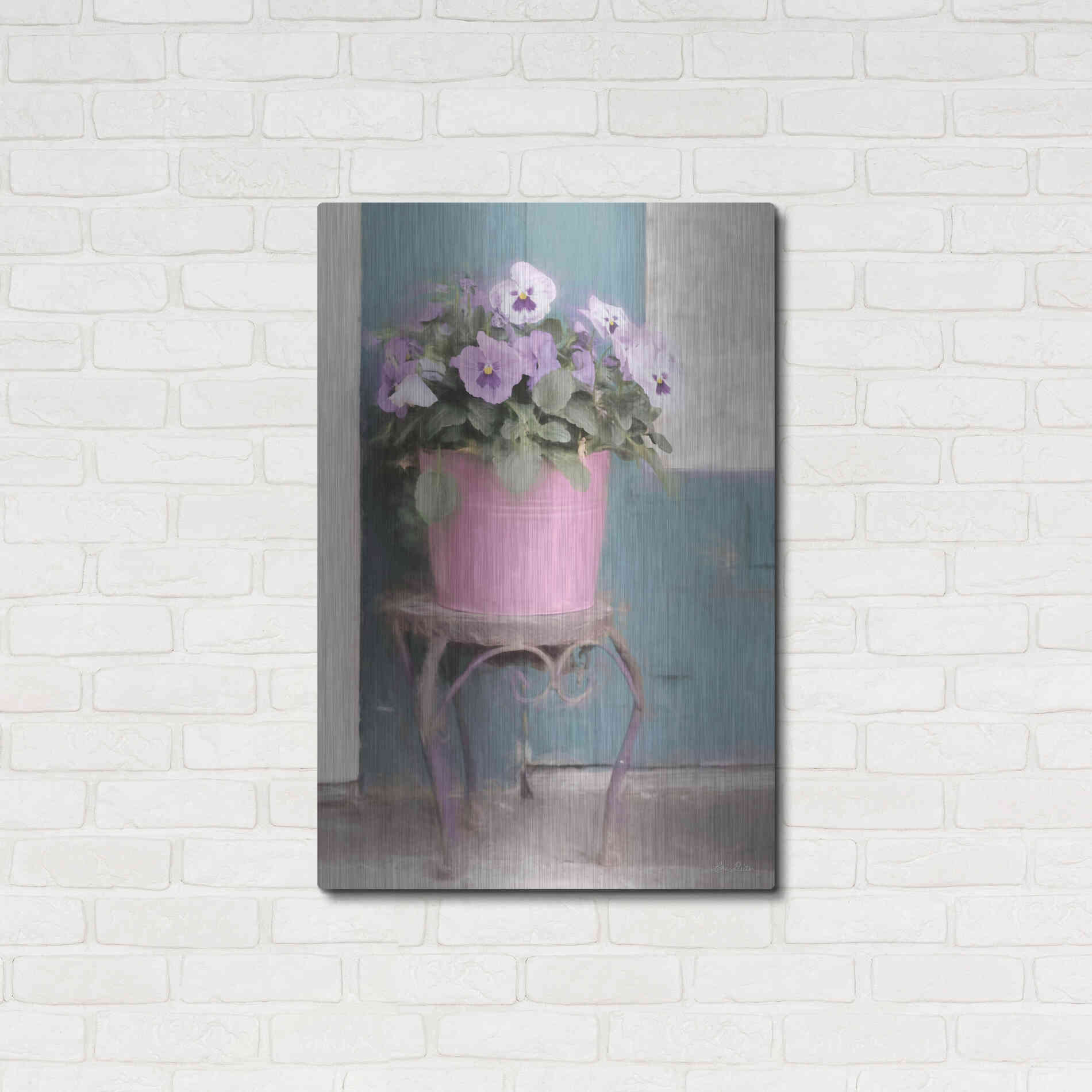 Luxe Metal Art 'Pansy Bucket' by Lori Deiter, Metal Wall Art,24x36