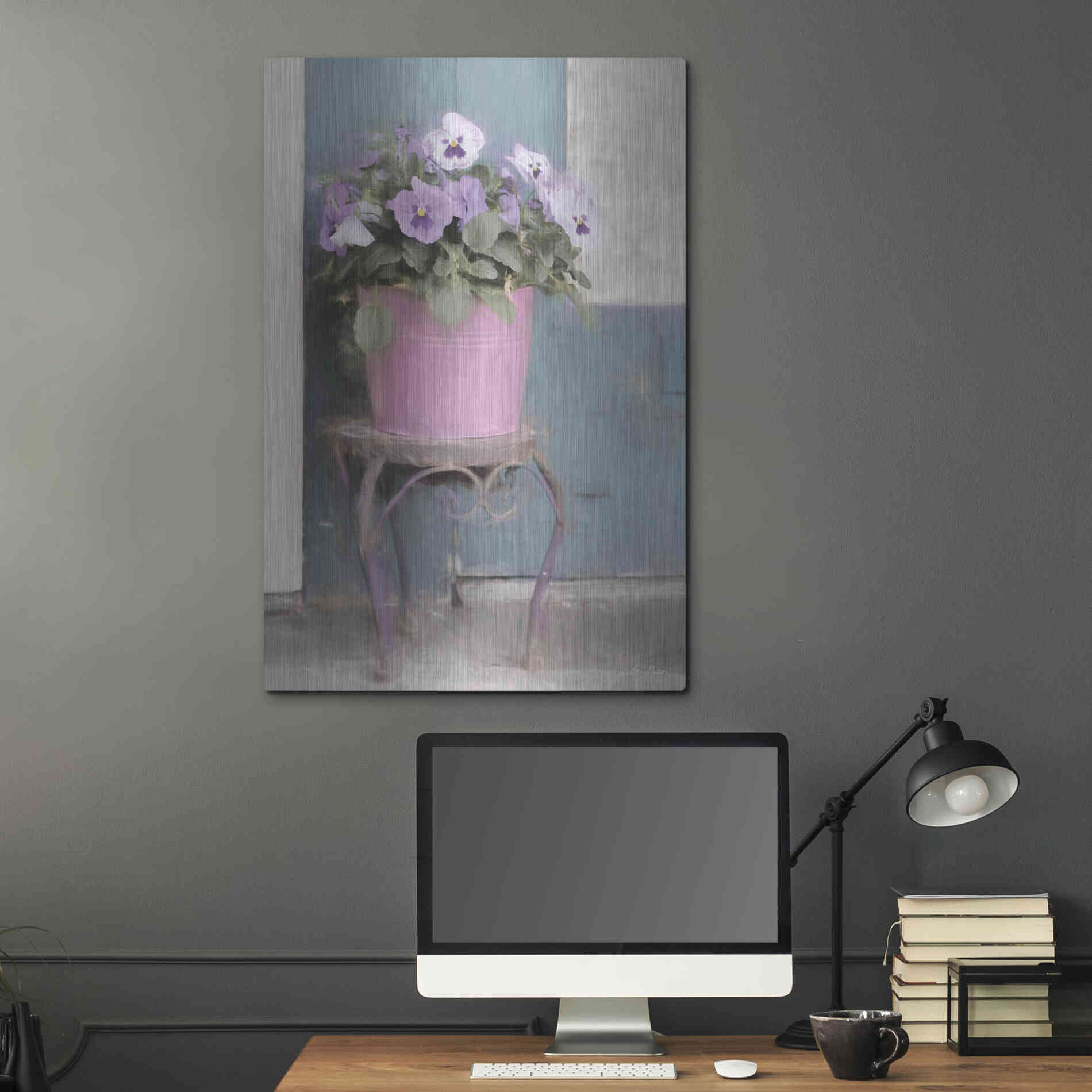 Luxe Metal Art 'Pansy Bucket' by Lori Deiter, Metal Wall Art,24x36