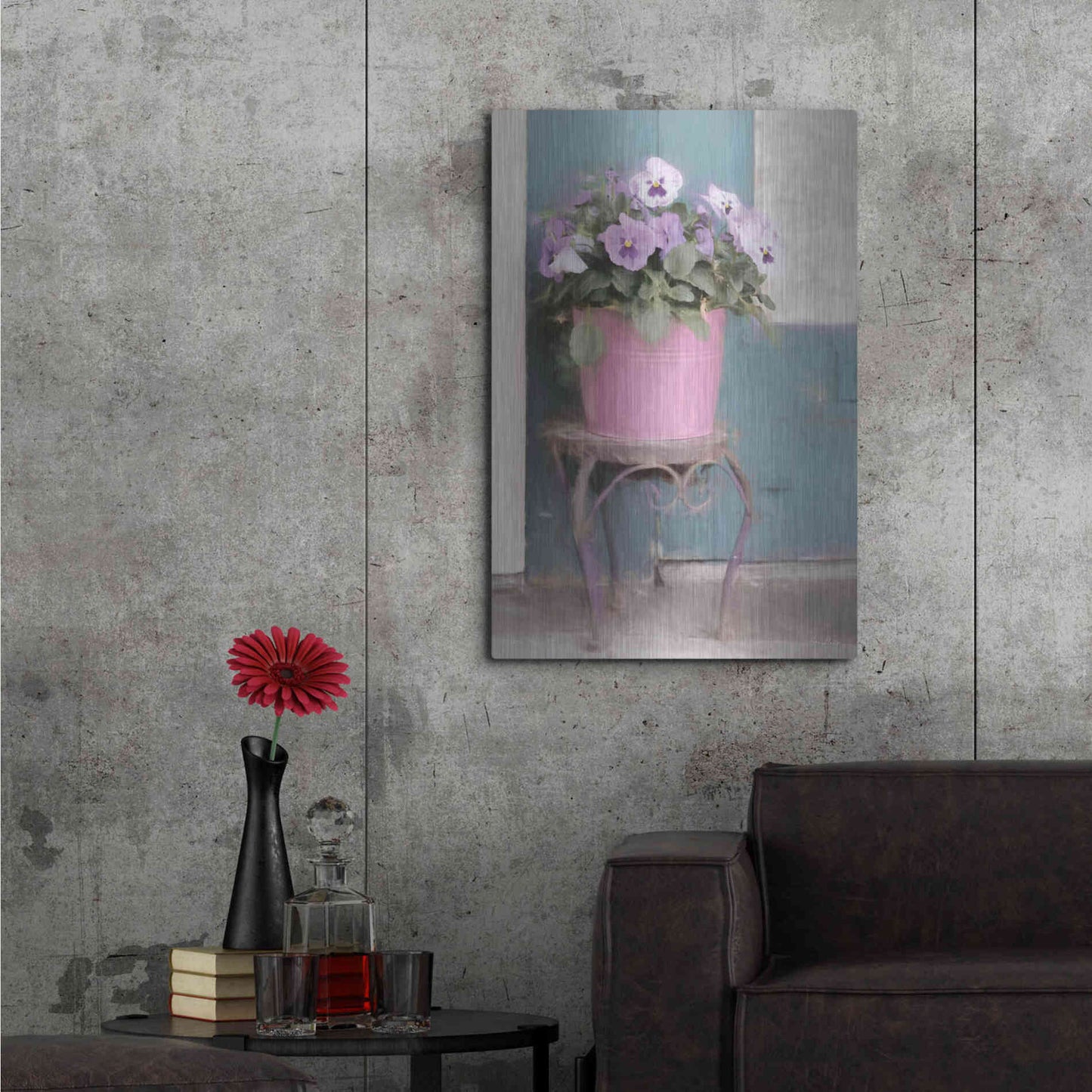 Luxe Metal Art 'Pansy Bucket' by Lori Deiter, Metal Wall Art,24x36