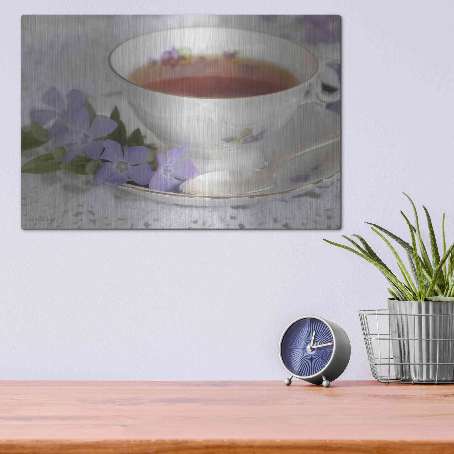 Luxe Metal Art 'Periwinkle and Tea' by Lori Deiter, Metal Wall Art,16x12