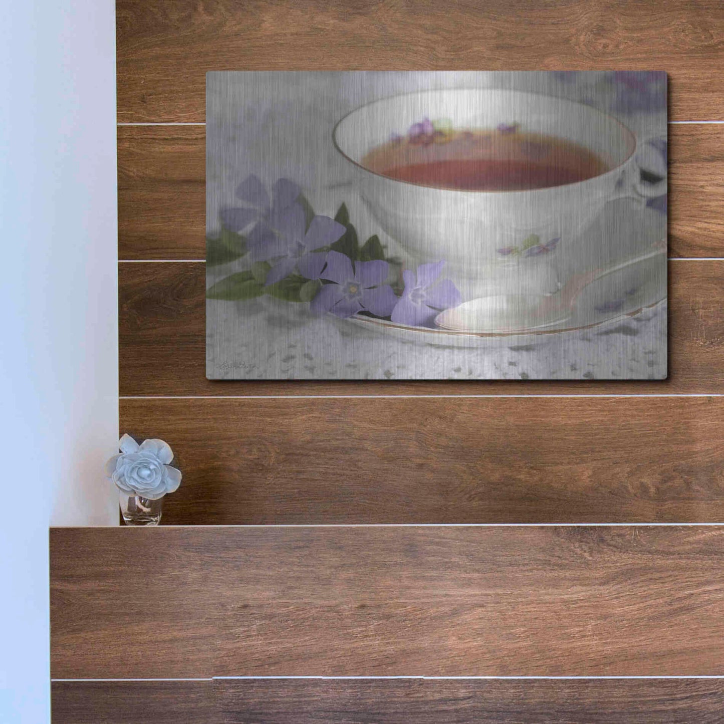 Luxe Metal Art 'Periwinkle and Tea' by Lori Deiter, Metal Wall Art,16x12