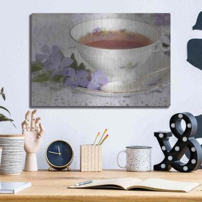 Luxe Metal Art 'Periwinkle and Tea' by Lori Deiter, Metal Wall Art,16x12