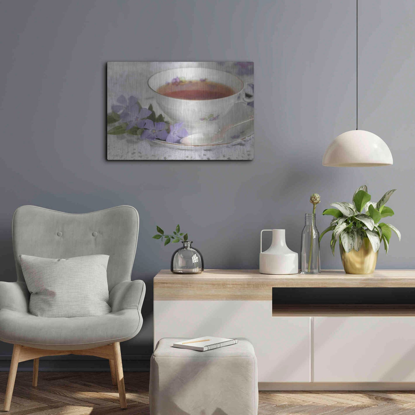 Luxe Metal Art 'Periwinkle and Tea' by Lori Deiter, Metal Wall Art,24x16