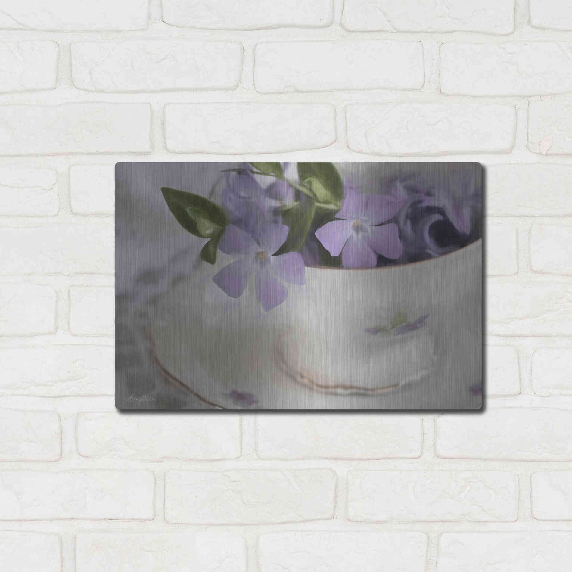 Luxe Metal Art 'Violet Teacup I' by Lori Deiter, Metal Wall Art,16x12