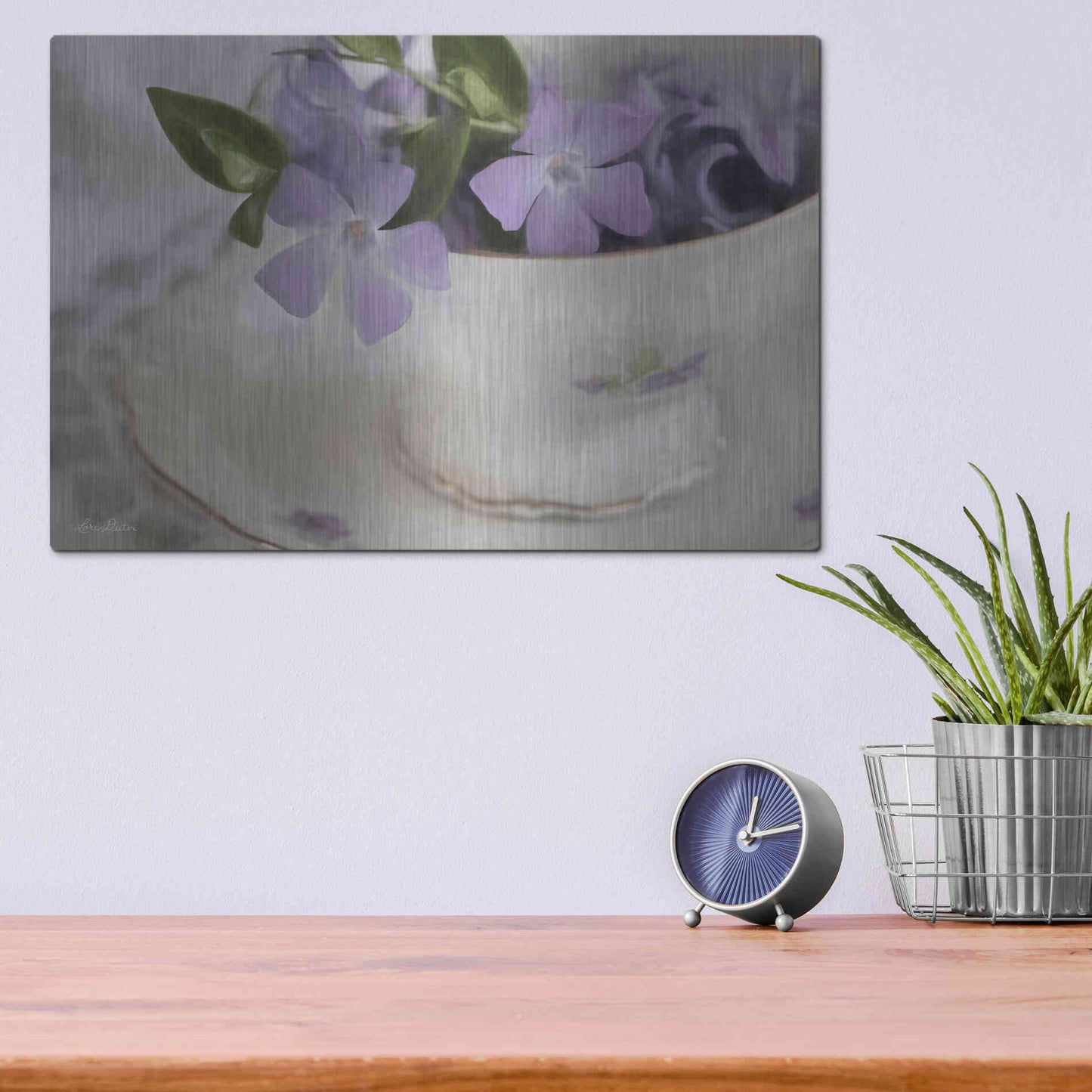 Luxe Metal Art 'Violet Teacup I' by Lori Deiter, Metal Wall Art,16x12