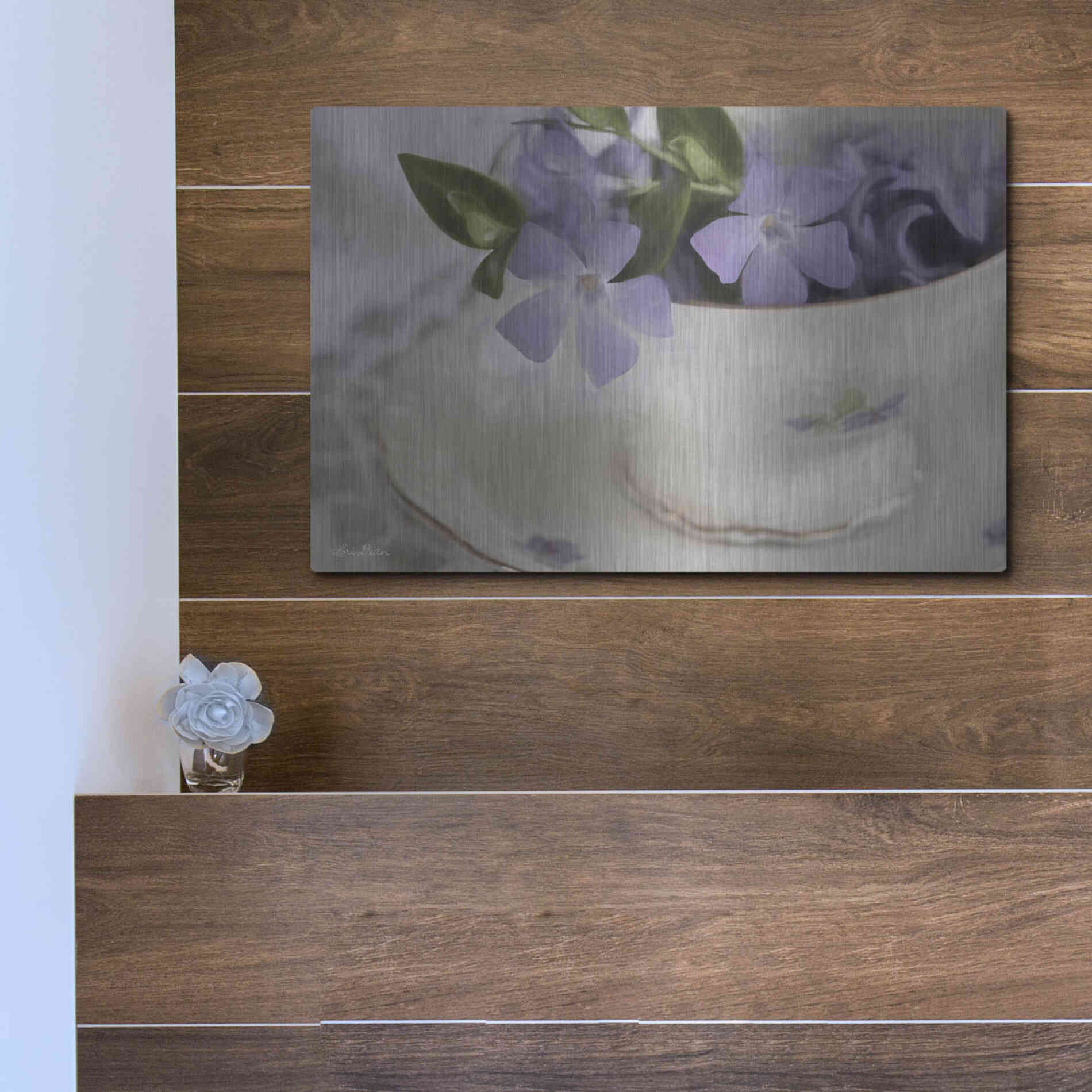 Luxe Metal Art 'Violet Teacup I' by Lori Deiter, Metal Wall Art,16x12