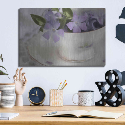 Luxe Metal Art 'Violet Teacup I' by Lori Deiter, Metal Wall Art,16x12