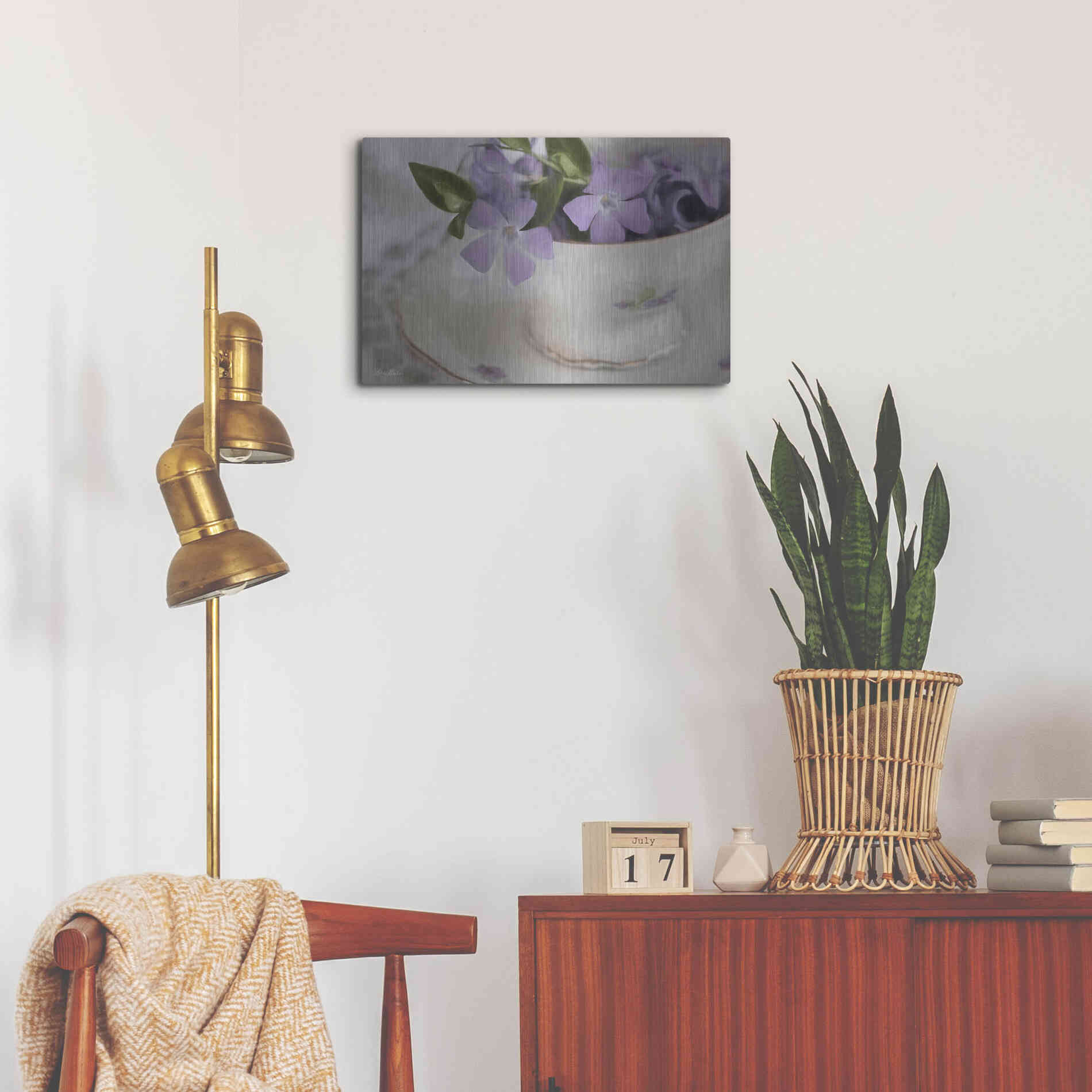 Luxe Metal Art 'Violet Teacup I' by Lori Deiter, Metal Wall Art,24x16