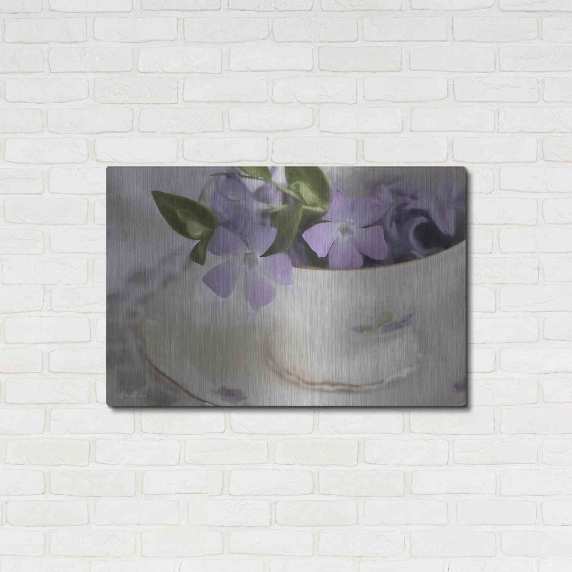 Luxe Metal Art 'Violet Teacup I' by Lori Deiter, Metal Wall Art,36x24