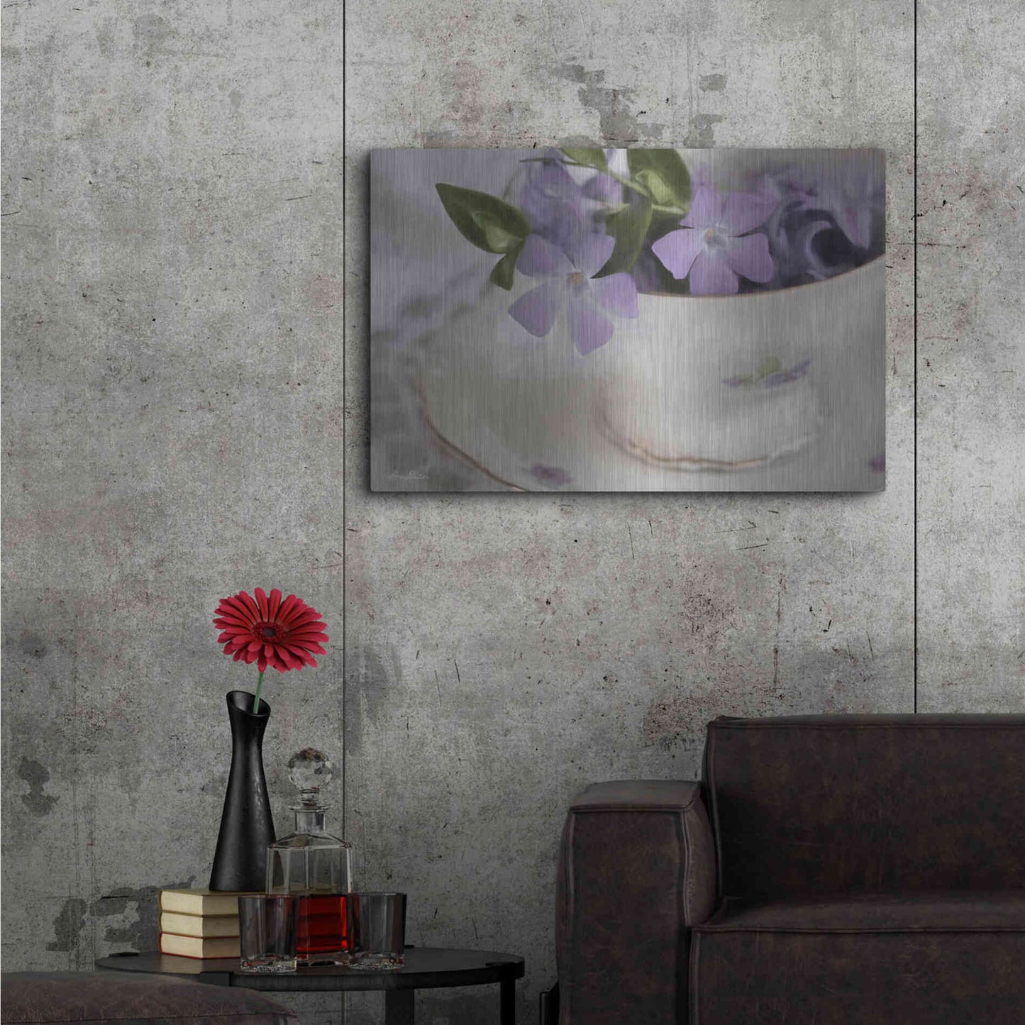 Luxe Metal Art 'Violet Teacup I' by Lori Deiter, Metal Wall Art,36x24