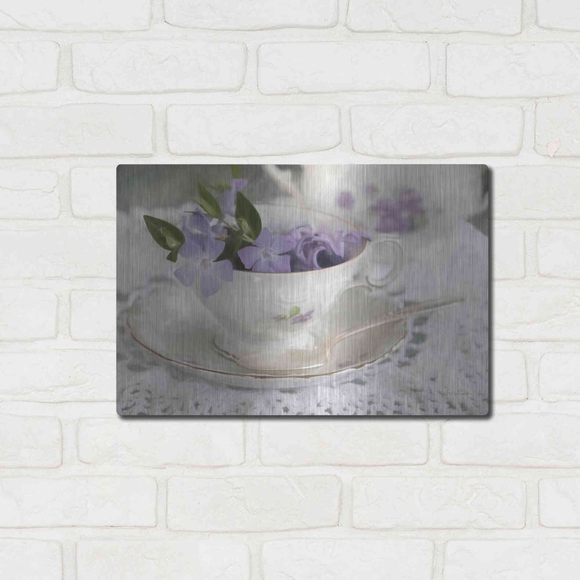 Luxe Metal Art 'Violet Teacup II' by Lori Deiter, Metal Wall Art,16x12