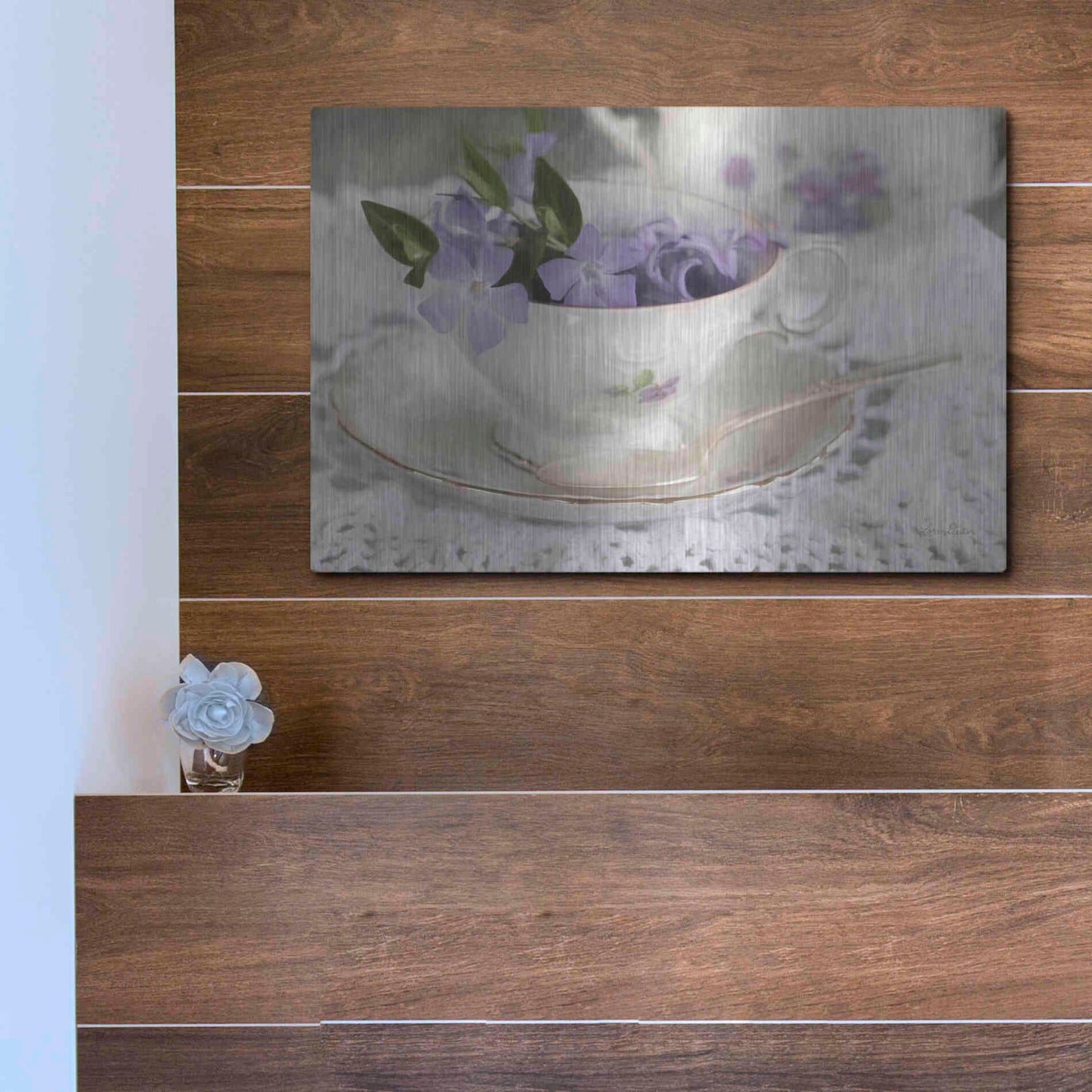 Luxe Metal Art 'Violet Teacup II' by Lori Deiter, Metal Wall Art,16x12