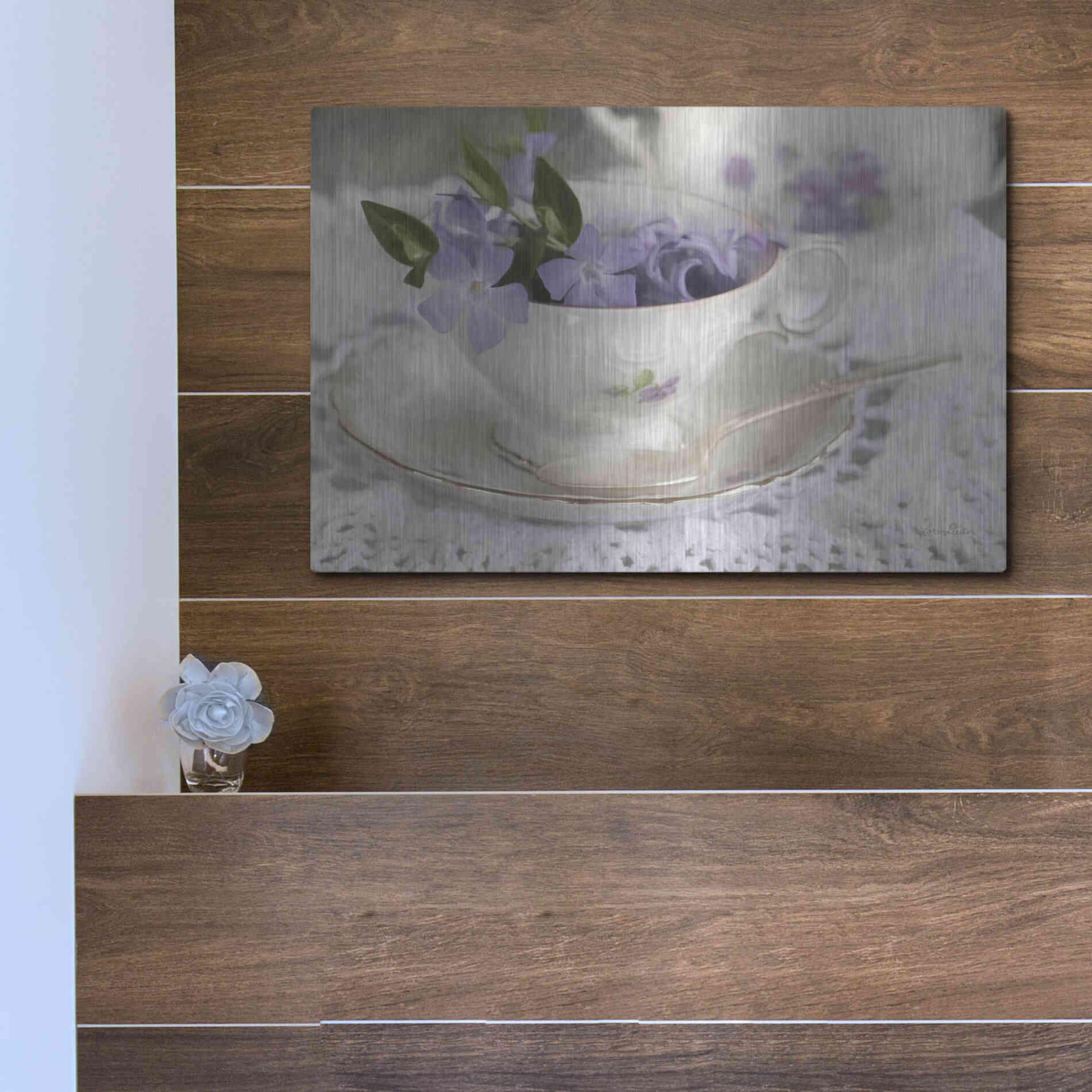 Luxe Metal Art 'Violet Teacup II' by Lori Deiter, Metal Wall Art,16x12