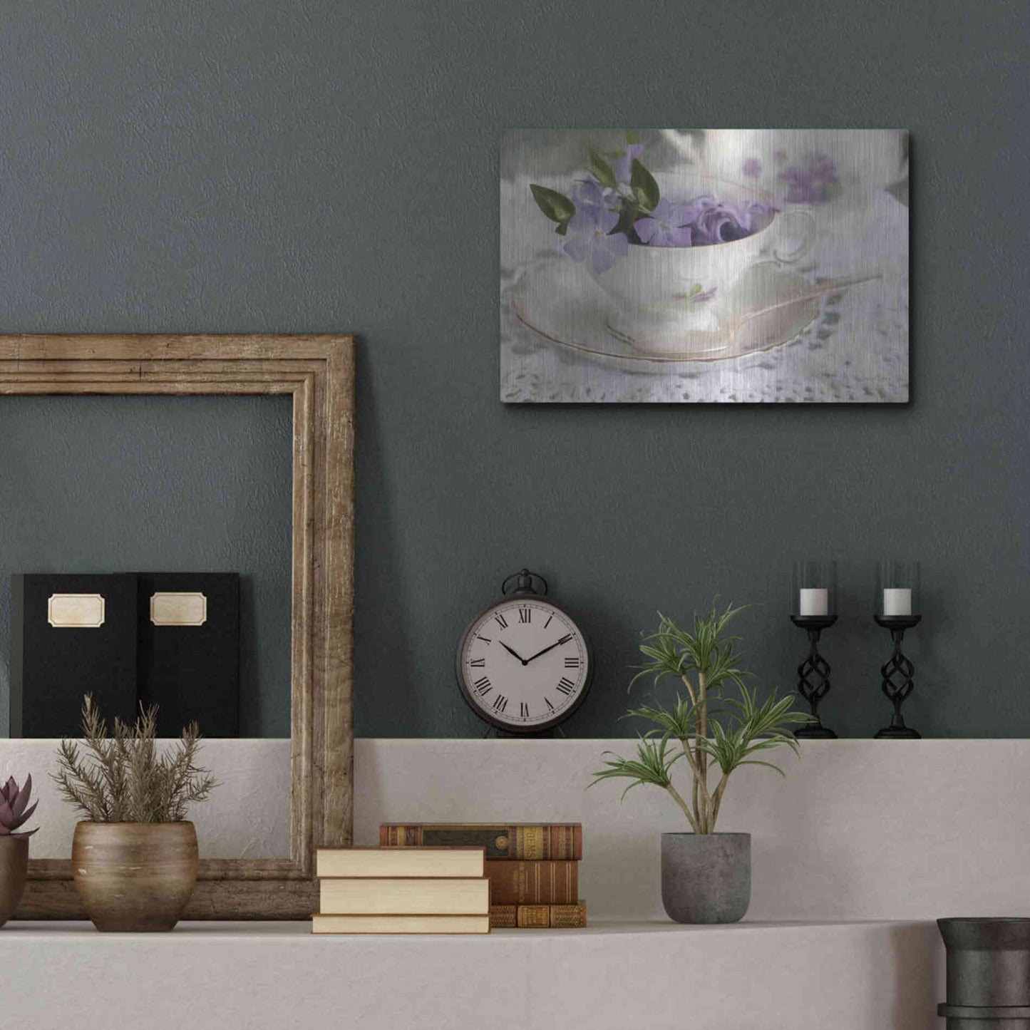 Luxe Metal Art 'Violet Teacup II' by Lori Deiter, Metal Wall Art,16x12