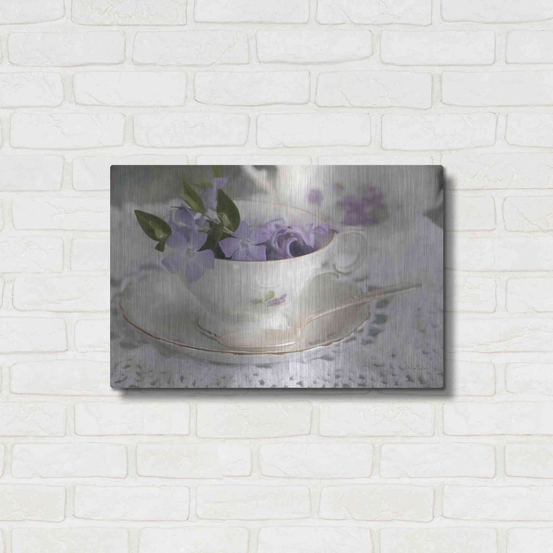 Luxe Metal Art 'Violet Teacup II' by Lori Deiter, Metal Wall Art,24x16