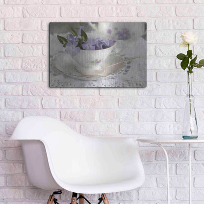 Luxe Metal Art 'Violet Teacup II' by Lori Deiter, Metal Wall Art,24x16