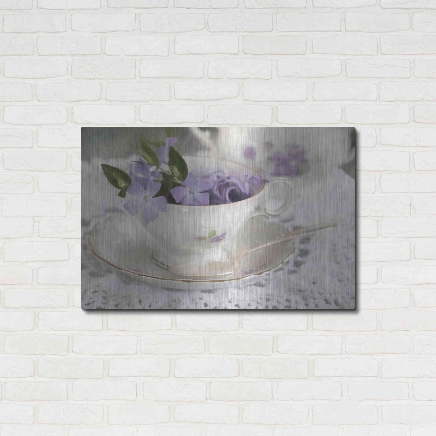 Luxe Metal Art 'Violet Teacup II' by Lori Deiter, Metal Wall Art,36x24