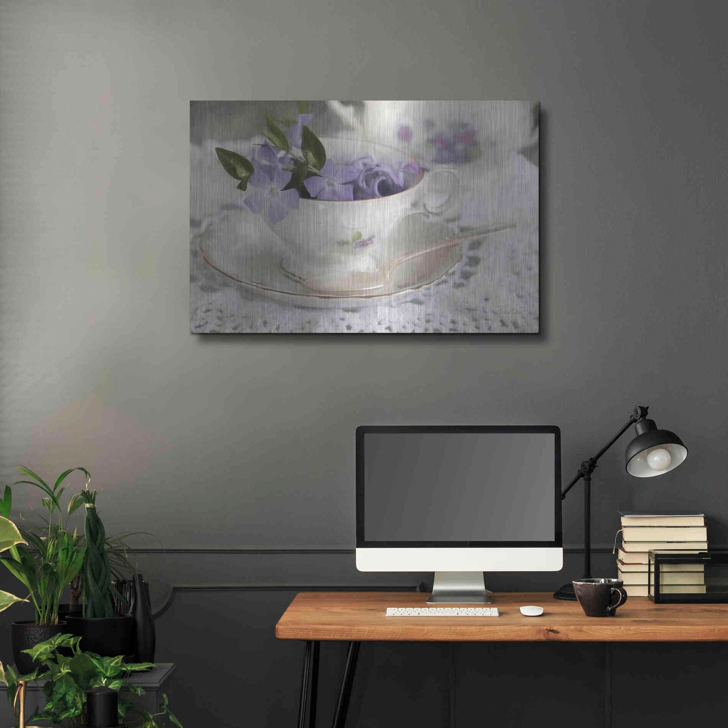 Luxe Metal Art 'Violet Teacup II' by Lori Deiter, Metal Wall Art,36x24