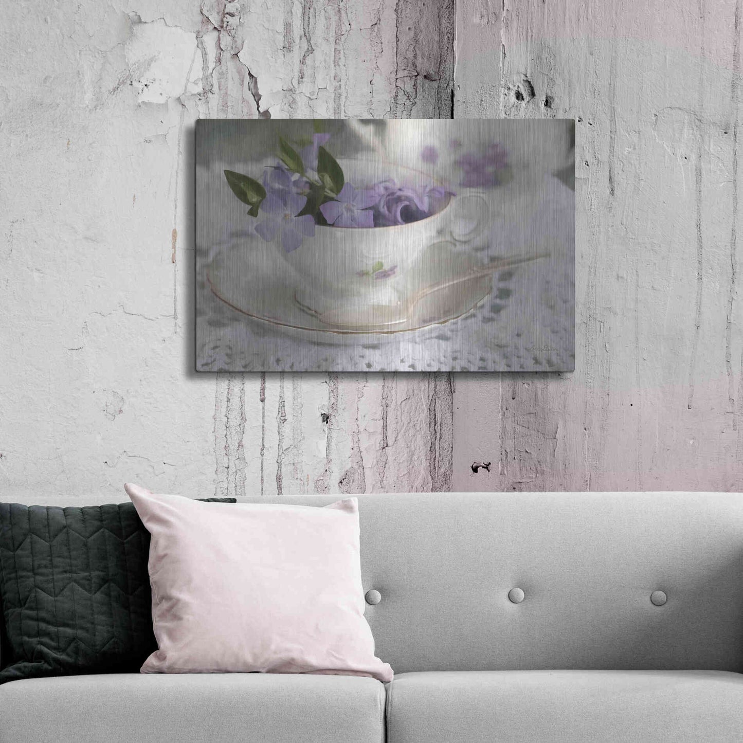 Luxe Metal Art 'Violet Teacup II' by Lori Deiter, Metal Wall Art,36x24