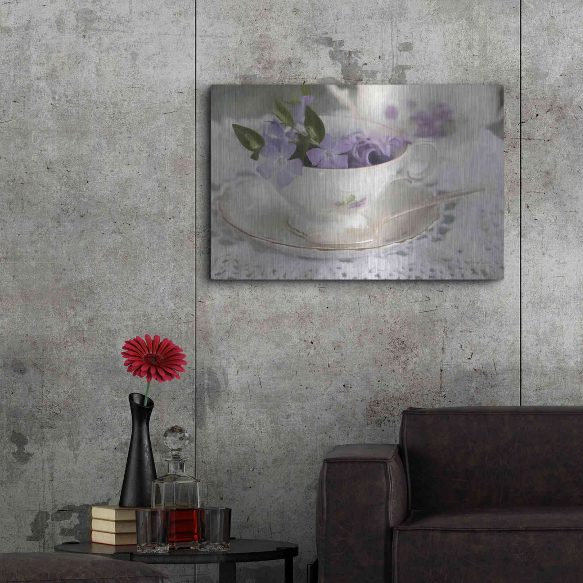 Luxe Metal Art 'Violet Teacup II' by Lori Deiter, Metal Wall Art,36x24