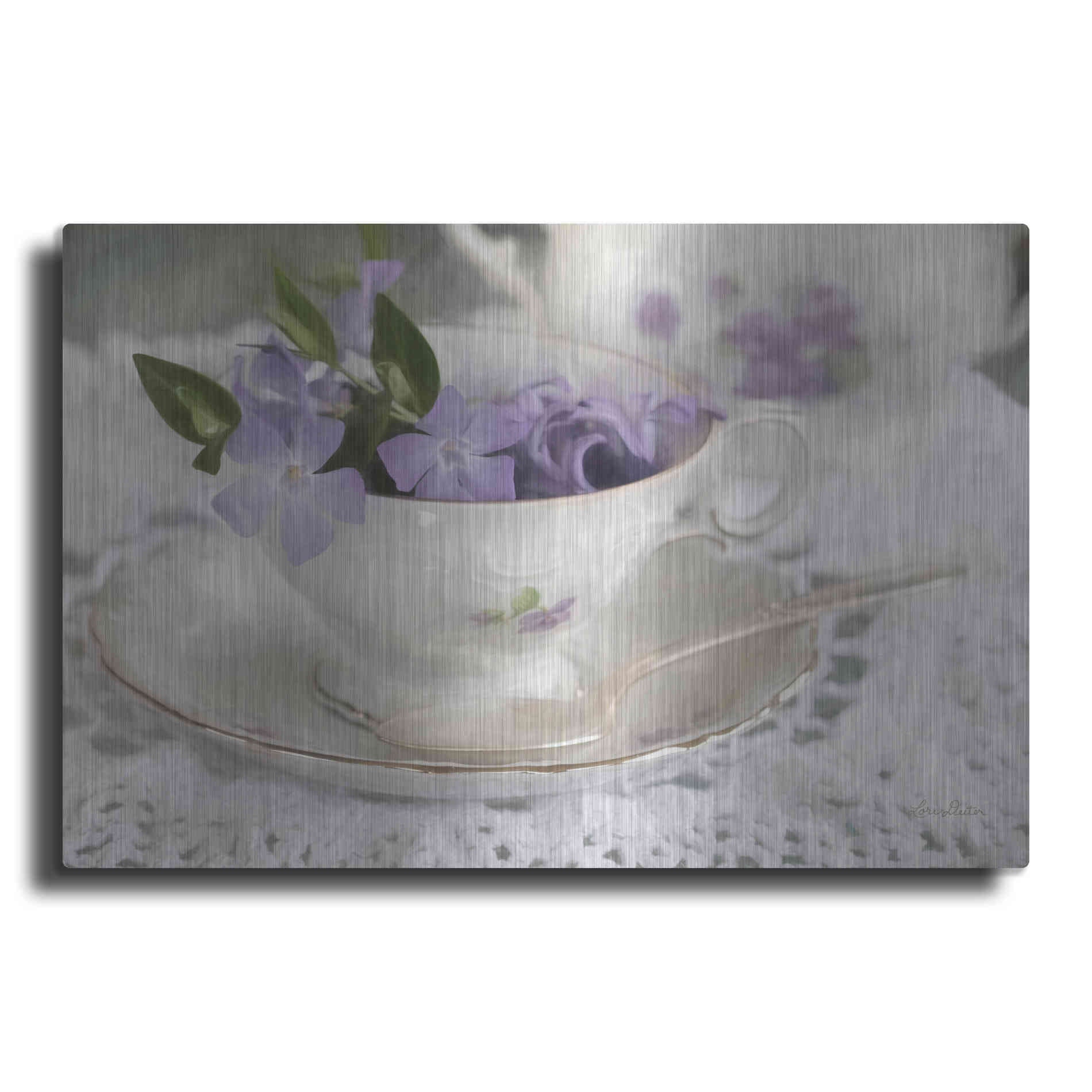 Luxe Metal Art 'Violet Teacup II' by Lori Deiter, Metal Wall Art