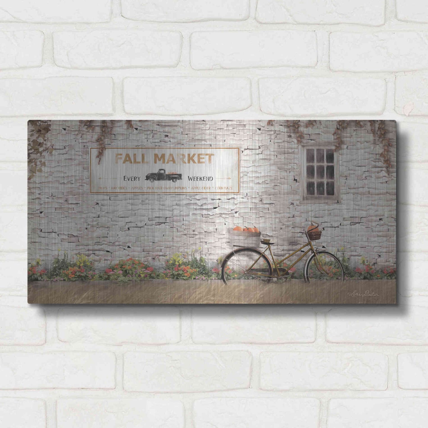 Luxe Metal Art 'Fall Market with Bike' by Lori Deiter, Metal Wall Art,24x12
