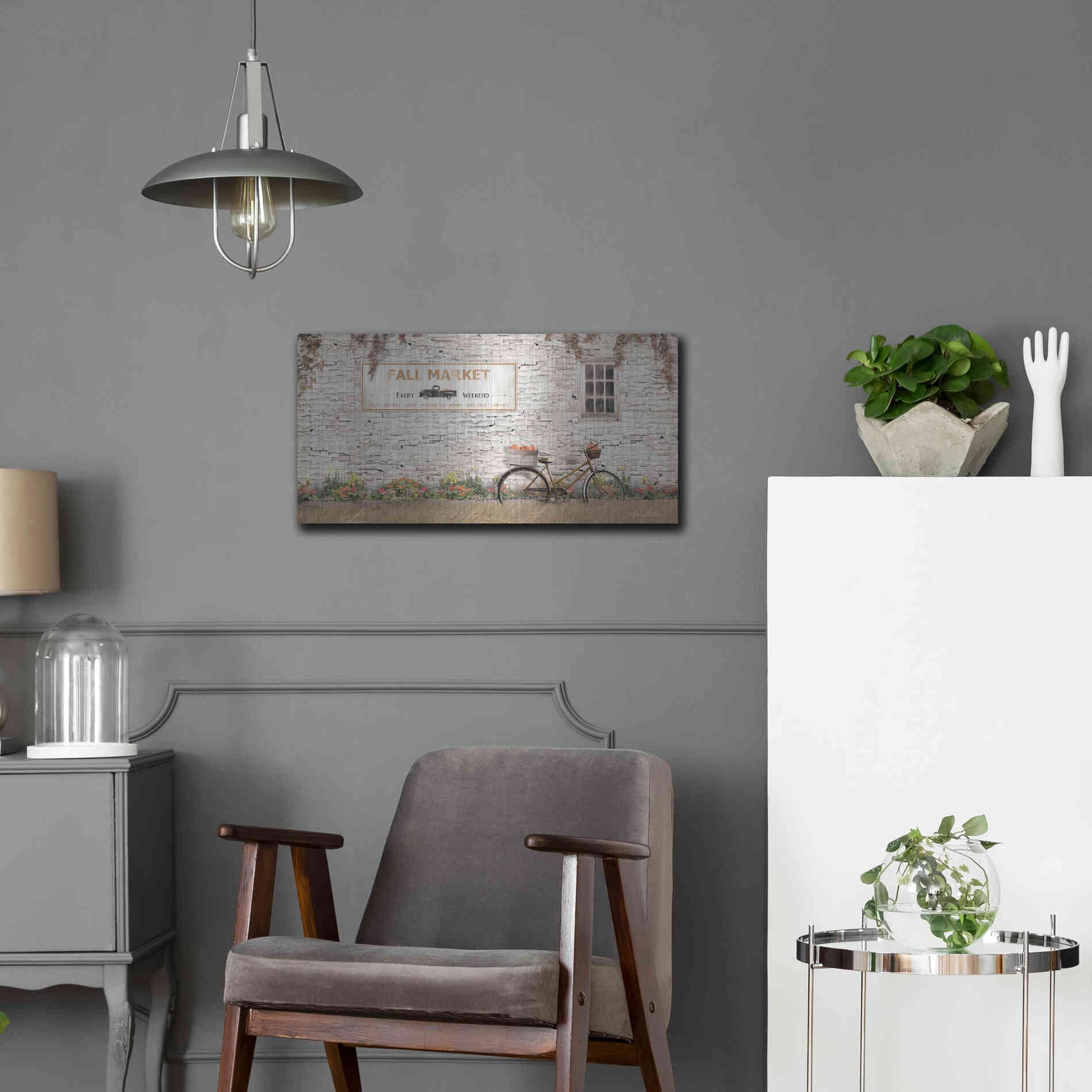 Luxe Metal Art 'Fall Market with Bike' by Lori Deiter, Metal Wall Art,24x12