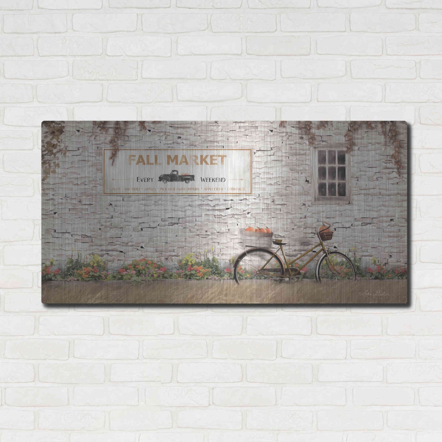 Luxe Metal Art 'Fall Market with Bike' by Lori Deiter, Metal Wall Art,48x24