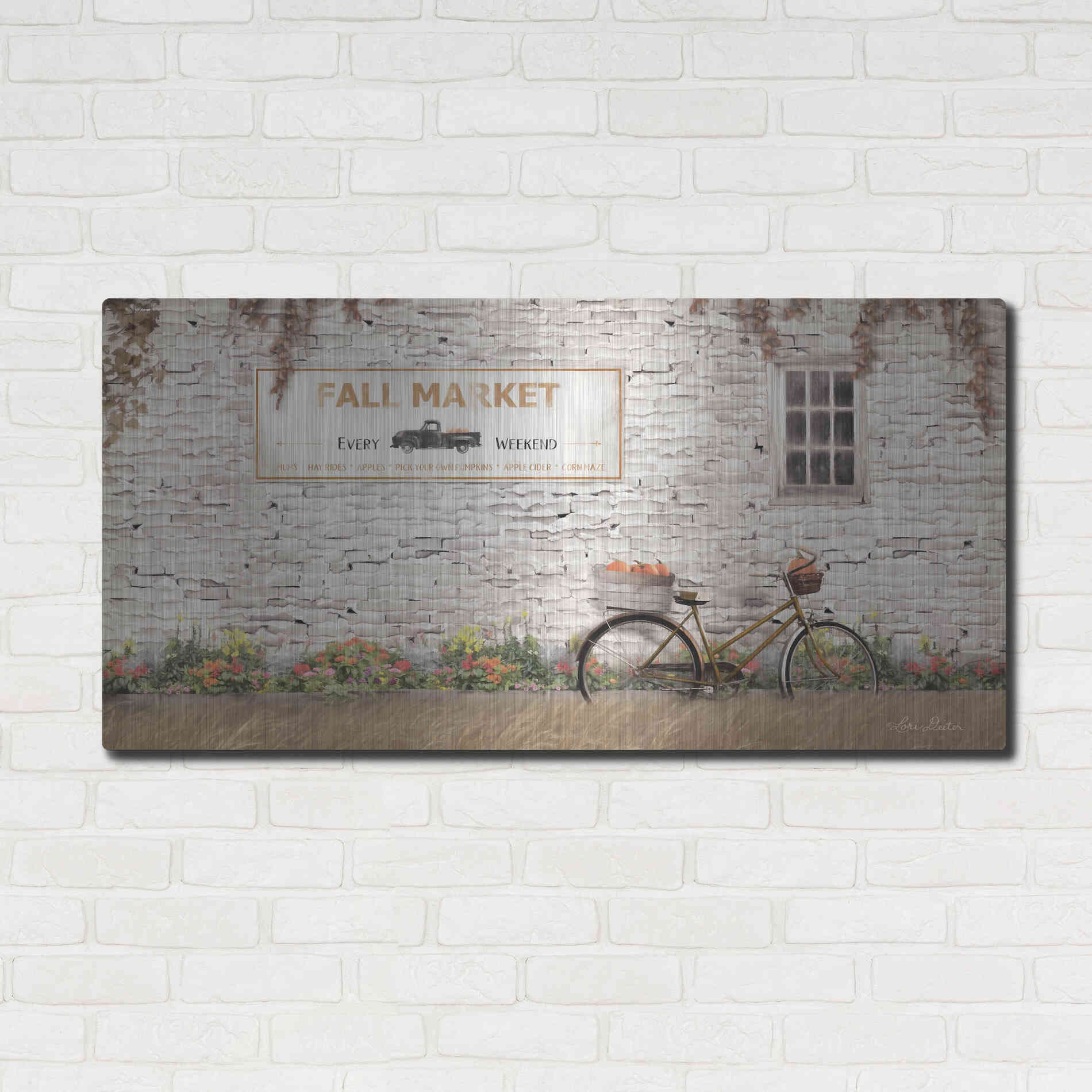 Luxe Metal Art 'Fall Market with Bike' by Lori Deiter, Metal Wall Art,48x24