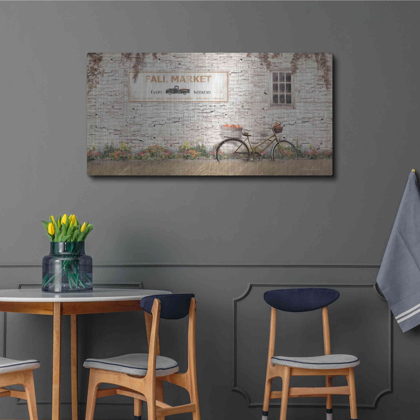 Luxe Metal Art 'Fall Market with Bike' by Lori Deiter, Metal Wall Art,48x24